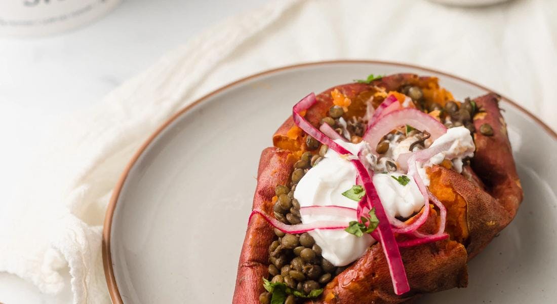 Stuffed Sweet Potatoes with Lentils and Skyr