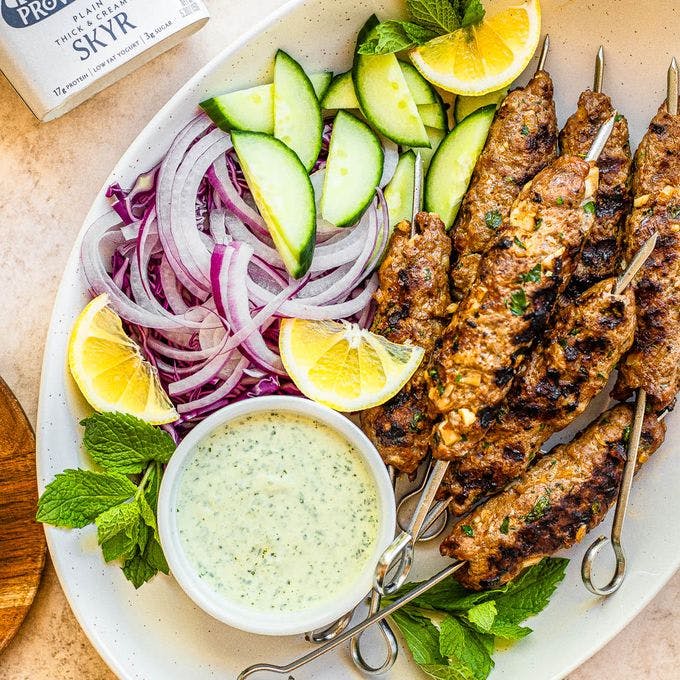 Cover Image for Grilled Beef Kebabs with Skyr Sauce