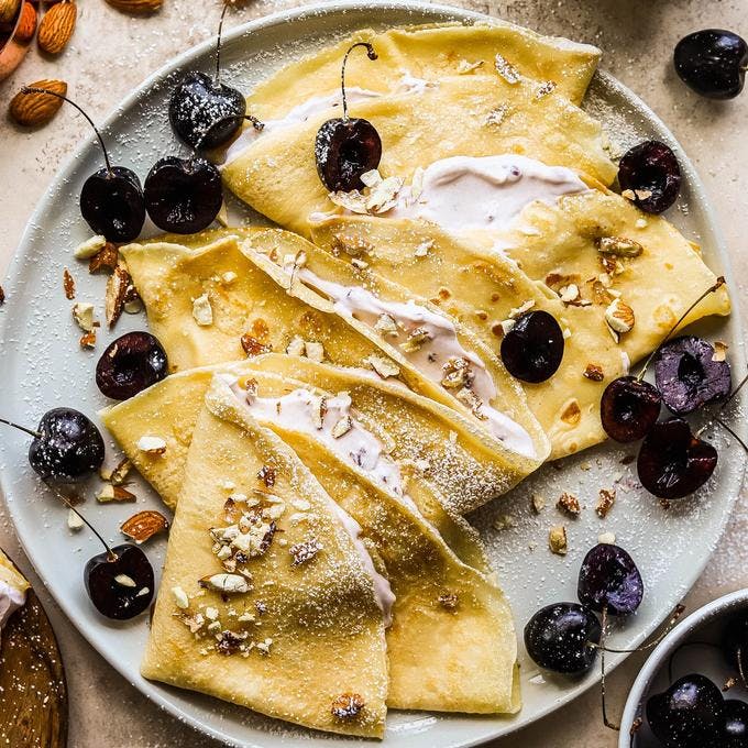 Cover Image for Fruit & Nut Cherry & Almond Skyr Filled Crepes